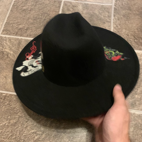 Ed Hardy Fedora Top Hat Black Love Kills Slowly Skull Tattoo Rose Dragon Cowboy - Picture 3 of 8
